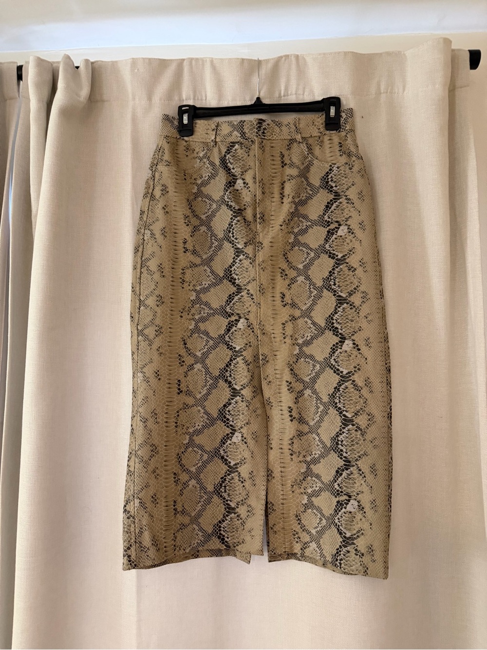 Zara Tan and Black Snake-Print Midi Skirt